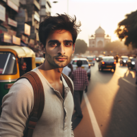 A indian 25 year old man standing on the road of New Delhi 